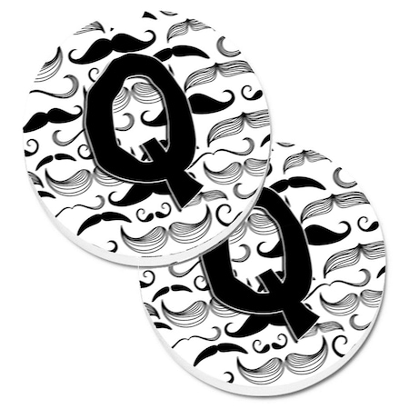 Carolines Treasures Letter Q Moustache Initial Set of 2 Cup Holder Car Coaster CJ2009-QCARC